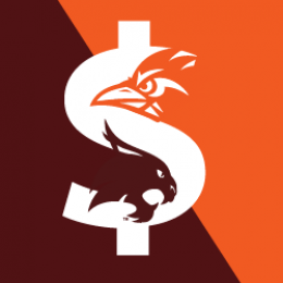 Money symbol with a bobcat and roadrunner in symbol